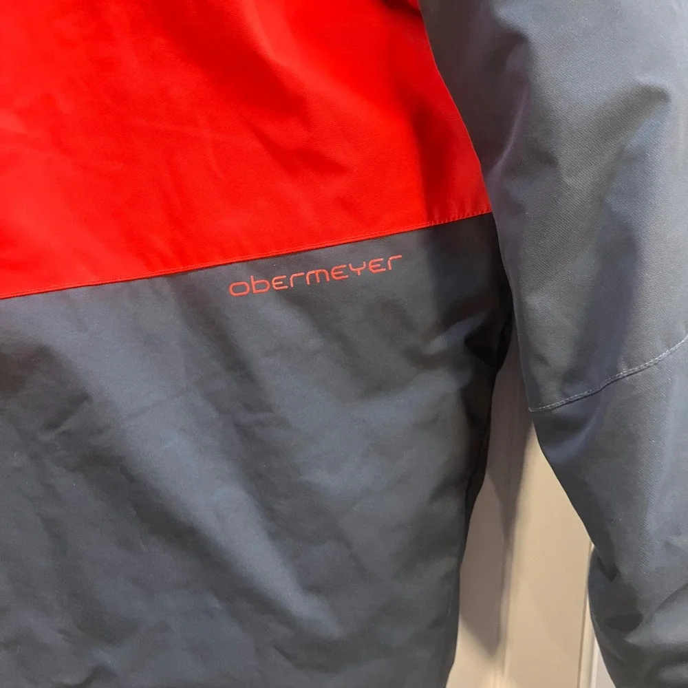 Obermeyer Rebel Jacket Teen Boy Large 14-16 Red Grey Insulated Ski Snow Gorpcore